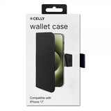 Celly iPhone 17 -kotelo Wally Wallet Case, musta