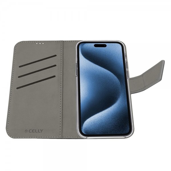 Celly iPhone 17 Pro -suojakuori Wally Wallet Case, musta
