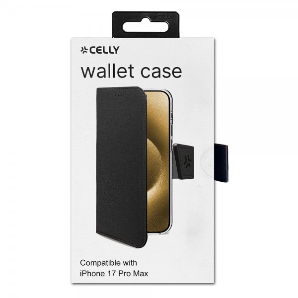 Celly iPhone 17 Pro Max -kotelo, Wally Wallet Case, musta