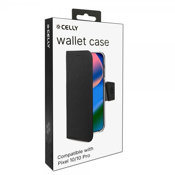 Celly Google Pixel 10/Pixel 10 Pro Fodral Wally Wallet Case Musta