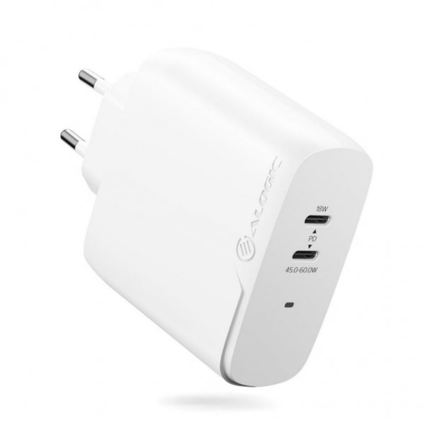 ALOGIC Rapid Power 2-porttinen (45+18W) GaN-laturi sis. 2 m USB-C-latauskaapelin