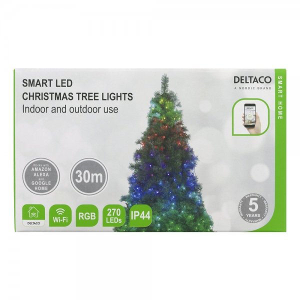 Deltaco Smart Home WiFi-joulukuusivalot RGB IP44 2m
