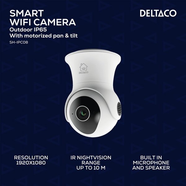 Deltaco Smart Home WiFi-kamera moottoroidulla panorointi- ja kallistustoiminnolla ulkokäyttöön IP65