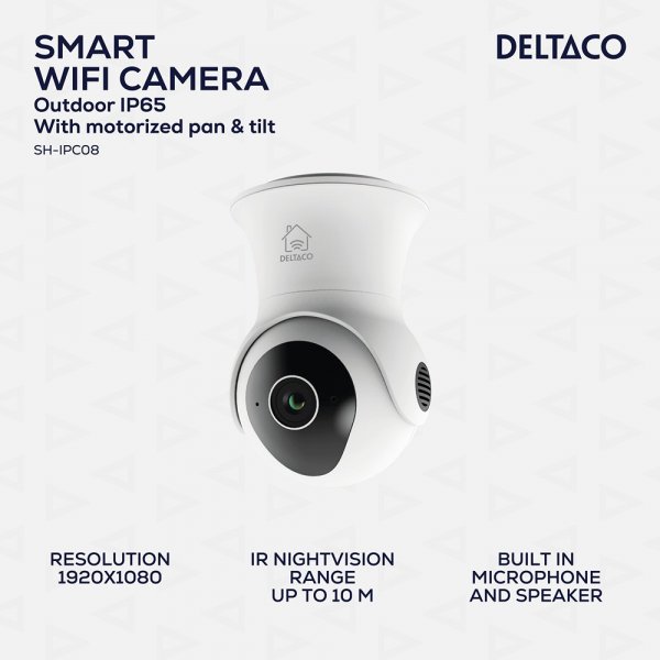 Deltaco Smart Home WiFi-kamera moottoroidulla panorointi- ja kallistustoiminnolla ulkokäyttöön IP65