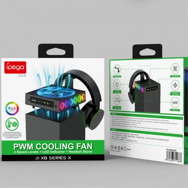 Ipega Xbox Series X -jäähdytystuuletin RGB-valolla ja kuulokepidikkeellä
