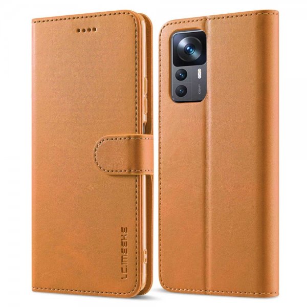 Lc.Imeeke Xiaomi 12T/12T Pro Kotelo korttipaikalla, jalustatoiminnolla, vaaleanruskea