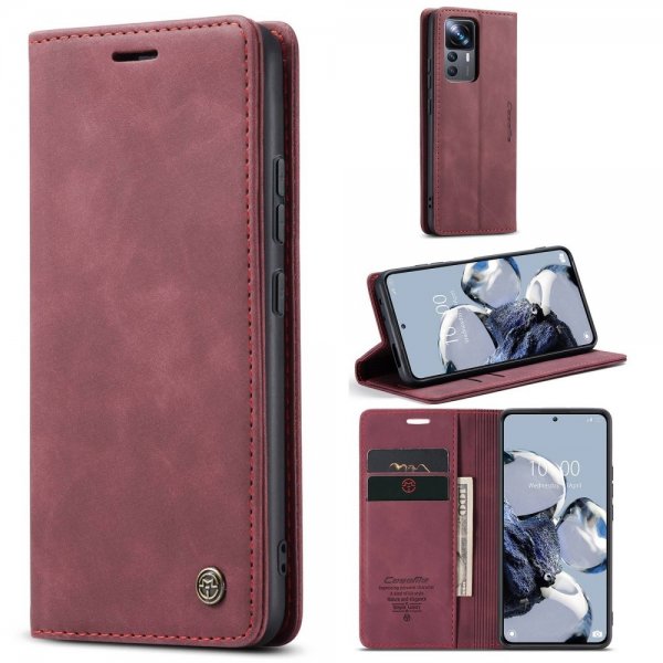CaseMe Xiaomi 12T/12T Pro Kotelo Retro Flip Punainen