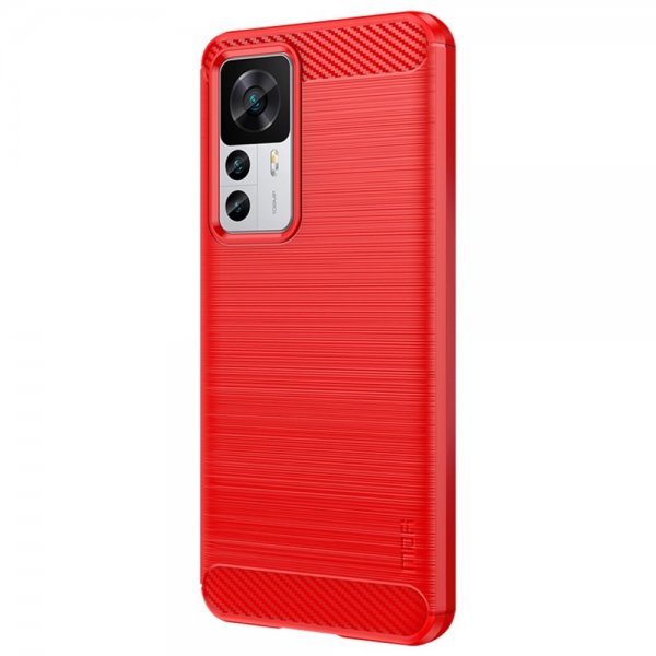 Mofi Xiaomi 12T/12T Pro -suojakuori harjattu hiilikuitukuvio punainen
