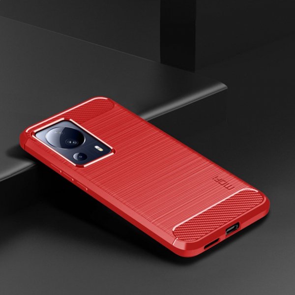 Mofi Xiaomi 13 Lite Kuori Harjattu hiilikuitukuvio Punainen