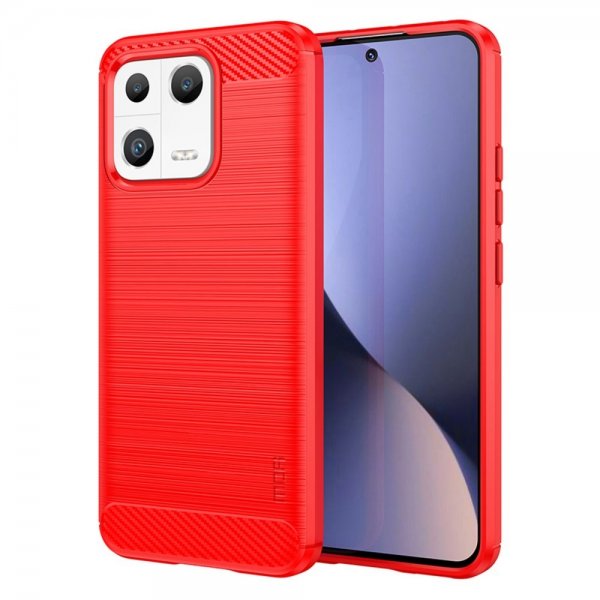 Mofi Xiaomi 13 Kuori Harjattu Hiilikuitukuvio Punainen