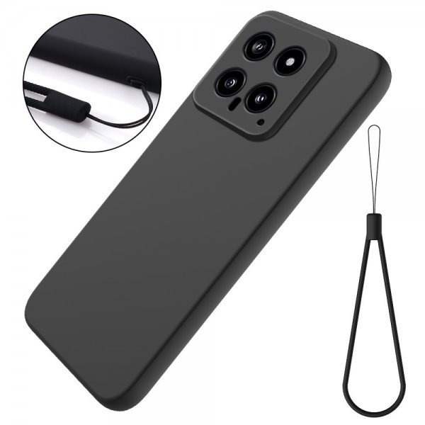 Xiaomi 14 Silikoninen suojakuori hihnalla, musta