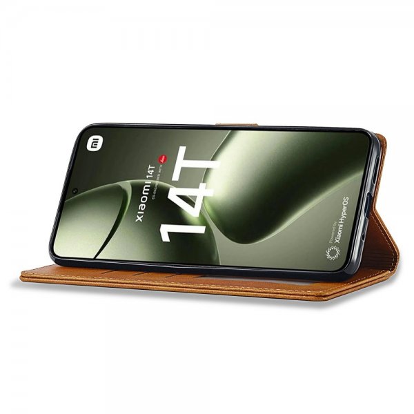 Lc.Imeeke Xiaomi 14T -suojakotelo korttipidikkeellä ja jalustatoiminnolla, vaaleanruskea