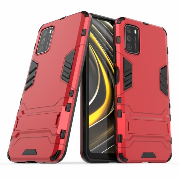 Xiaomi Poco M3 Suojakuori Panssari Jalustatoiminnolla Punainen