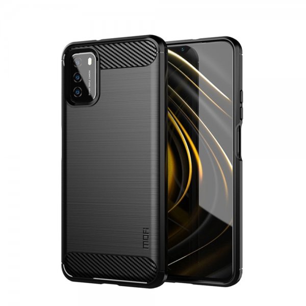 Mofi Xiaomi Poco M3 Kuori Harjattu hiilikuitukuvio Musta