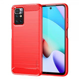 Mofi Xiaomi Redmi 10 Kuori Harjattu hiilikuitukuvio Punainen