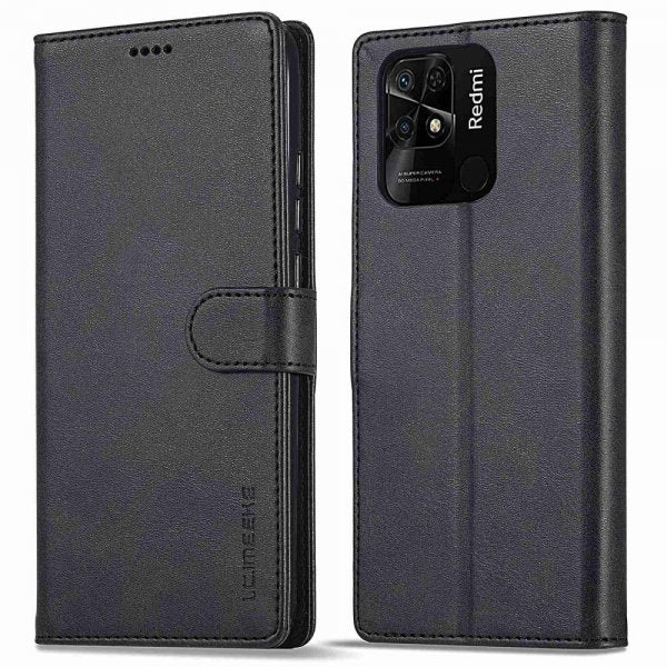 Lc.Imeeke Xiaomi Redmi 10C suojakotelo, jossa korttipaikat ja jalustatoiminto, musta