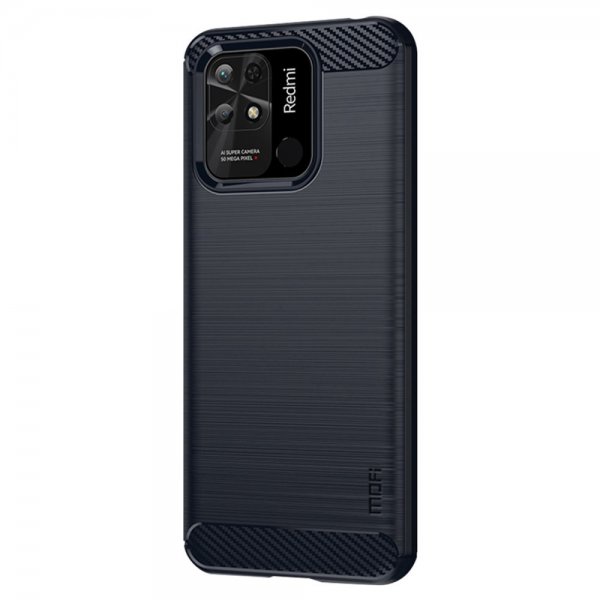 Mofi Xiaomi Redmi 10C -kuori, harjattu hiilikuitukuviointi, sininen
