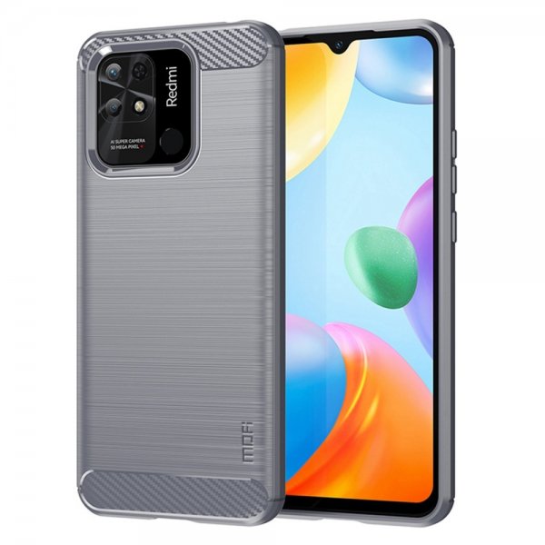 Mofi Xiaomi Redmi 10C -kuori, harjattu hiilikuitukuvio, harmaa