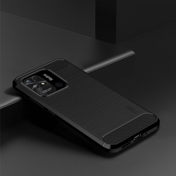 Mofi Xiaomi Redmi 10C Harjattu Hiilikuitutekstuuri Suojakuori Musta