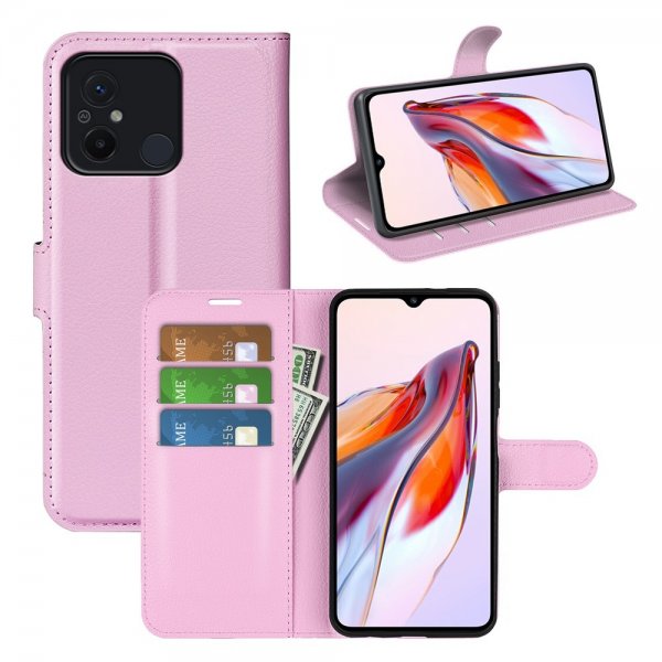 Xiaomi Redmi 12C Litsi Nahkainen Suojakotelo Rosa