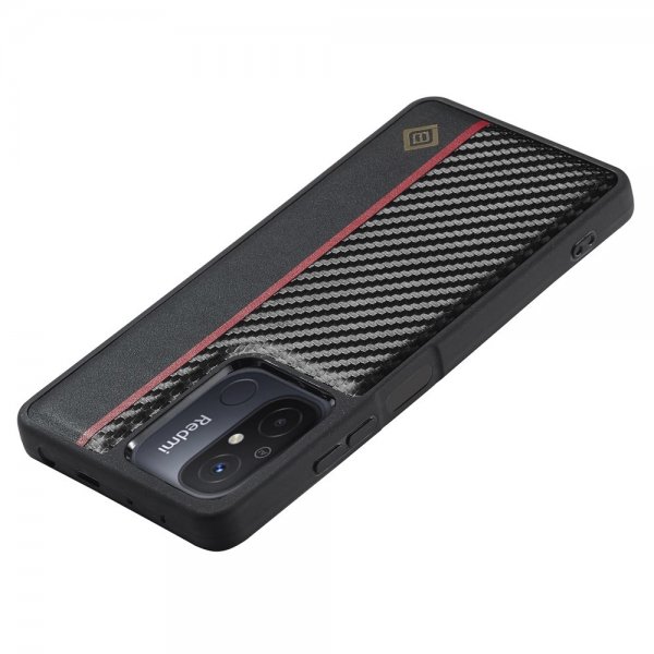 Lc.Imeeke Xiaomi Redmi 12C -suojakuori, hiilikuitukuvio, punainen raita, musta