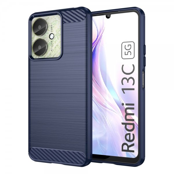 Xiaomi Redmi 13C Suojakuori Harjattu hiilikuitukuvio Sininen