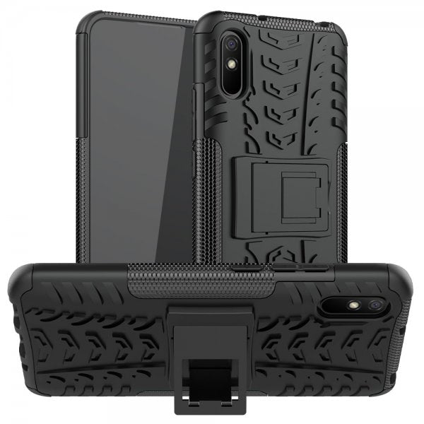 Xiaomi Redmi 9A Kuori Rengaskuvio Jalustatoiminnolla Musta