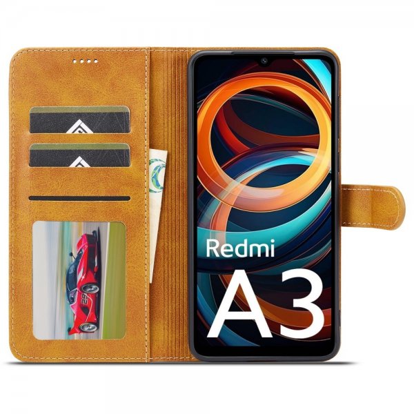 Lc.Imeeke Xiaomi Redmi A3 Kotelo Korttipaikalla Jalustatoiminnolla Vaaleanruskea