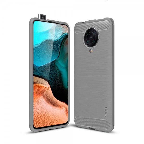 Mofi Xiaomi Redmi K30 Pro -harjattu hiilikuitukuvioitu kuori, harmaa