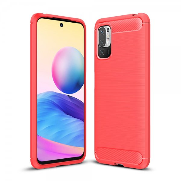 Xiaomi Redmi Note 10 5G Kuori Harjattu Hiilikuitutekstuuri Punainen