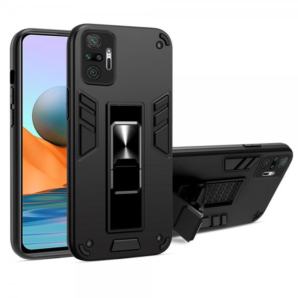 Xiaomi Redmi Note 10 Pro -suojakuori, jossa jalustatoiminto, metallilevy, musta