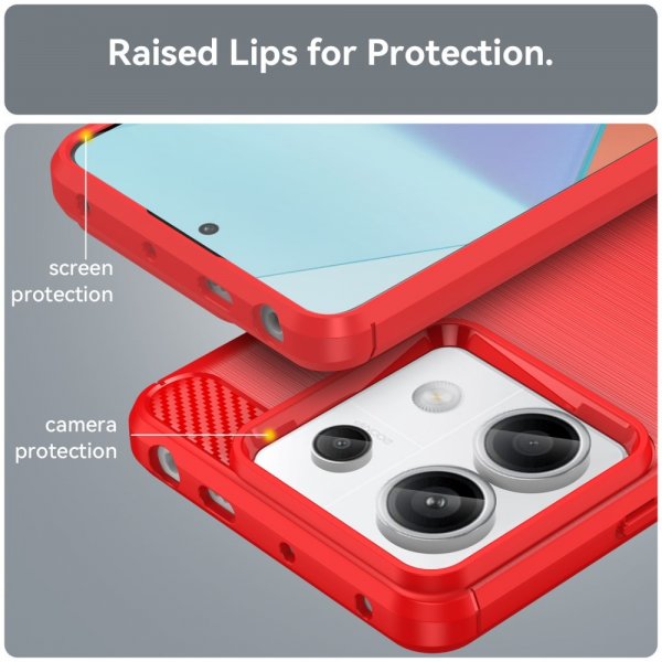 Xiaomi Redmi Note 13 Pro 5G -kuori, harjattu hiilikuitukuvio, punainen